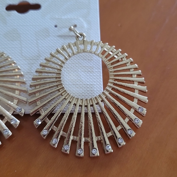 Anne Klein 90's Gold and Crystal Circle Drop‎ Earrings - Picture 2 of 4